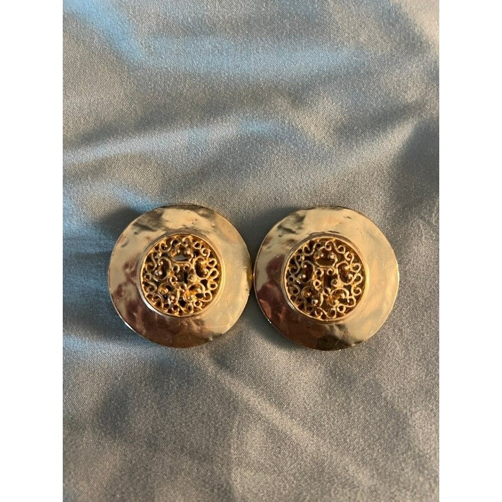Vintage Gold-Tone Clip-On Earrings with Filigree Design